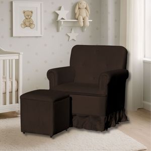 Poltrona De Amamentação Mamãe Vitória Balanço E Puff Suede Suede Marrom