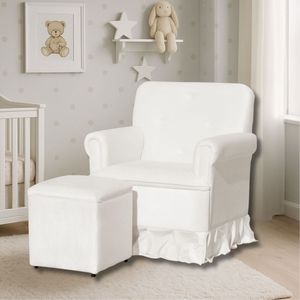 Poltrona De Amamentação Mamãe Vitória Balanço E Puff Suede Suede Branco