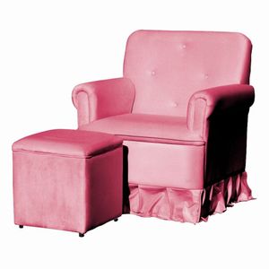 Poltrona Balanço De Amamentação Quarto Com Puff Emilia Suede Suede Rosa