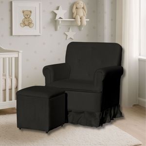 Poltrona De Amamentação Mamãe Meg Balanço E Puff Suede Suede Preto