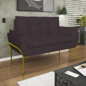 Poltrona Sofá Luxo Base Metal Dourado Recepção Escritório Cinza