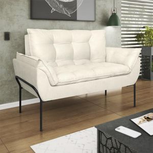 Poltrona Sofá Luxo Base Metal Preto Recepção Escritório Bege