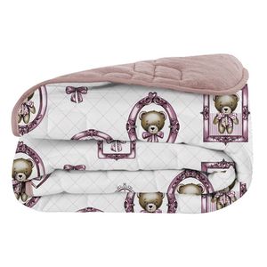 Edredom Tecebem Baby Duo Dupla Face Malha 100% Algodão E Plush Flannel Cistina 85cmx145m Rosinha