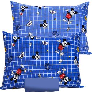 Jogo De Cama Portallar Casal Malha Mista 70% Algodão E 30% Poliéster Disney Mickey Hey 3 Pçs Azul