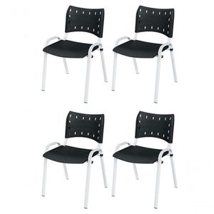 Cadeira Iso Base Branco Escola, Escritório Preto - Kit 4 Un