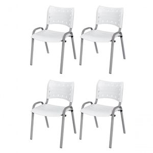 Cadeira Iso Base Cinza Escola, Escritório Branco - Kit 4 Un