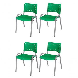 Cadeira Iso Base Cinza Escola, Escritório Verde - Kit 4 Un