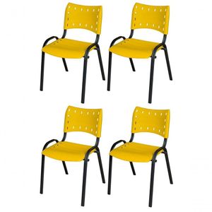 Cadeira Iso Base Preto Escola, Escritório Amarelo - Kit 4 Un