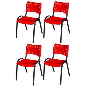 Cadeira Iso Base Preto Escola, Escritório Vermelho Kit 4 Un