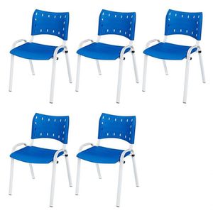 Cadeira Iso Base Branco Escola, Escritório Azul Kit 5 Un