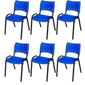 Cadeira Iso Base Preto Escola, Escritório Azul Kit 6 Un