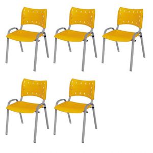 Cadeira Iso Base Cinza Escola, Escritório Amarelo Kit 5 Un
