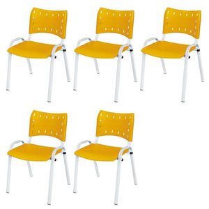 Cadeira Iso Base Branco Escola, Escritório Amarelo Kit 5 Un