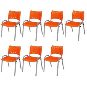 Cadeira Iso Base Cinza Escola, Escritório Laranja Kit 7 Un