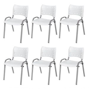 Cadeira Iso Base Cinza Escola, Escritório Branco Kit 6 Un