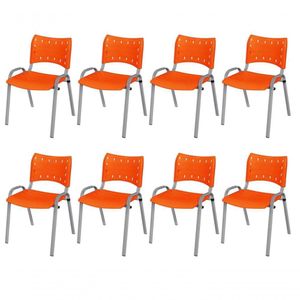 Cadeira Iso Base Cinza Escola, Escritório Laranja Kit 8 Un