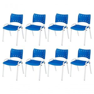 Cadeira Iso Base Branco Escola, Escritório Azul Kit 8 Un