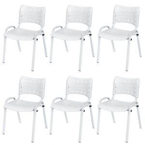 Cadeira Iso Base Branco Escola, Escritório Branco Kit 6 Un