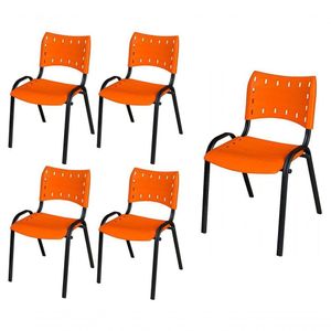 Cadeira Iso Base Preto Escola, Escritório Laranja Kit 5 Un