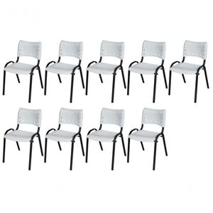 Cadeira Iso Base Preto Escola, Escritório Branco Kit 9 Un