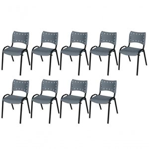 Cadeira Iso Base Preto Escola, Escritório Cinza Kit 9 Un