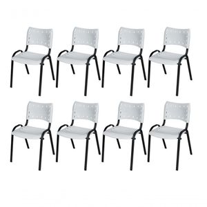 Cadeira Iso Base Preto Escola, Escritório Branco Kit 8 Un
