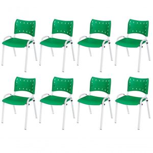Cadeira Iso Base Branco Escola, Escritório Verde Kit 8 Un