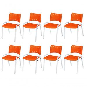 Cadeira Iso Base Branco Escola, Escritório Laranja Kit 8 Un
