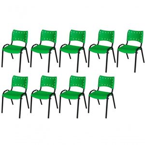 Cadeira Iso Base Preto Escola, Escritório Verde Kit 9 Un