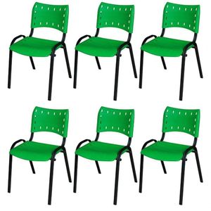 Cadeira Iso Base Preto Escola, Escritório Verde Kit 6 Un