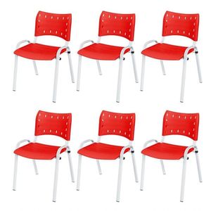 Cadeira Iso Base Branco Escola, Escritório Vermelho Kit 6 Un