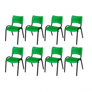 Cadeira Iso Base Preto Escola, Escritório Verde Kit 8 Un