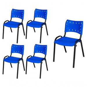 Cadeira Iso Base Preto Escola, Escritório Azul Kit 5 Un
