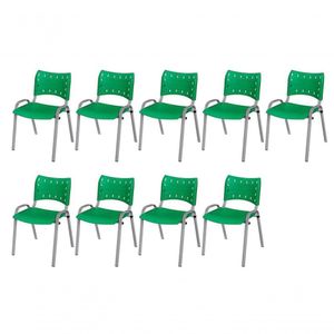 Cadeira Iso Base Cinza Escola, Escritório Verde Kit 9 Un