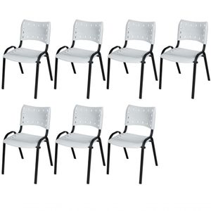 Cadeira Iso Base Preto Escola, Escritório Branco Kit 7 Un
