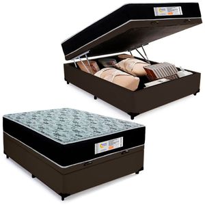 Cama Box Baú Casal Sintético + Colchão Molas Ensacadas Sereneprime Sonnolux 138x188x69 Cor:marrom