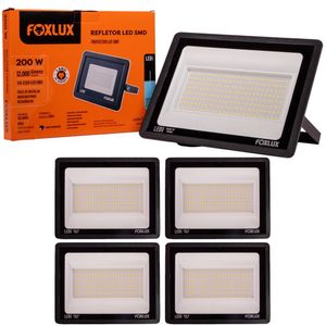 Kit 5 Refletor Led 200w Bivolt Luz Branca Ip65 Foxlux