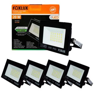 Kit 5 Refletor Led 20w Bivolt Luz Verde Foxlux