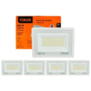 Kit 5 Refletor Led 100w 6500k Branco Bivolt Foxlux