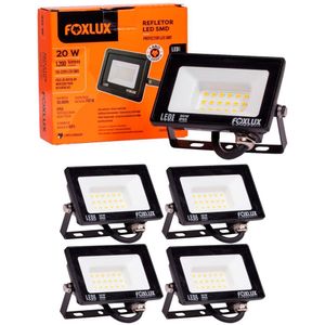Kit 5 Refletor Led 20w 3000k Preto Bivolt Foxlux