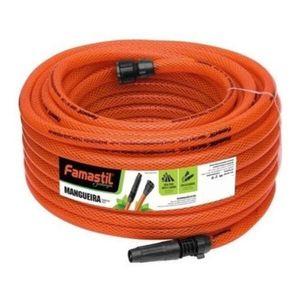Kit Mangueira Jardim 15m Trançada Laranja Esguicho Famastil