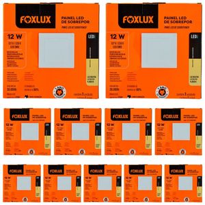 Kit 10 Painel Led 15,4x15,4 Quadrado Branco Sobrepor 12w 4000k Foxlux
