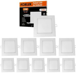 Kit 10 Painel Led 17x17 Quadrado Branco Embutir 12w 6500k Foxlux