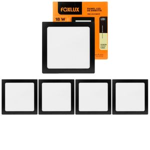 Kit 5 Painel Led 21,8x21,8 Quadrado Preto Embutir 18w 4000k Foxlux