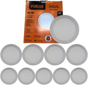 Kit 10 Painel Led 22,1x22,1 Redondo Branco Embutir 18w 4000k Foxlux