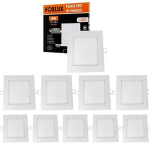 Kit 10 Painel Led 11,6x11,6 Quadrado Branco Embutir 6w 6500k Foxlux