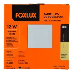 Painel Led 15,4x15,4 Quadrado Branco Sobrepor 12w 4000k Foxlux