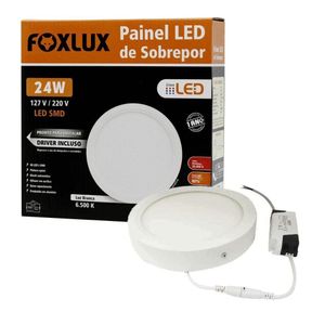 Painel Led 29,5x29,5 Redondo Branco Sobrepor 24w 6500k Foxlux