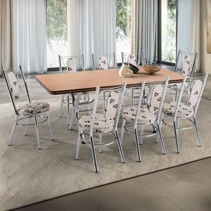Conjunto Sala De Jantar Canada 180cm X 80cm Cromado-amadeirado Claro-café