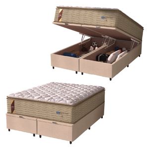Cama Box Baú Colchão Casal Queen Probel Molas Guarda Costas Max 158x81cm Bege/branco Bege